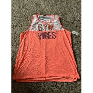 Material Girl Active Sleeveless Mesh "Gym Vibes" Pull Over Plus Size 1X Colorful